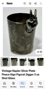 Vintage Napier Silver Plate Peace Sign Figural Jigger. From The Mid 1940-1950's