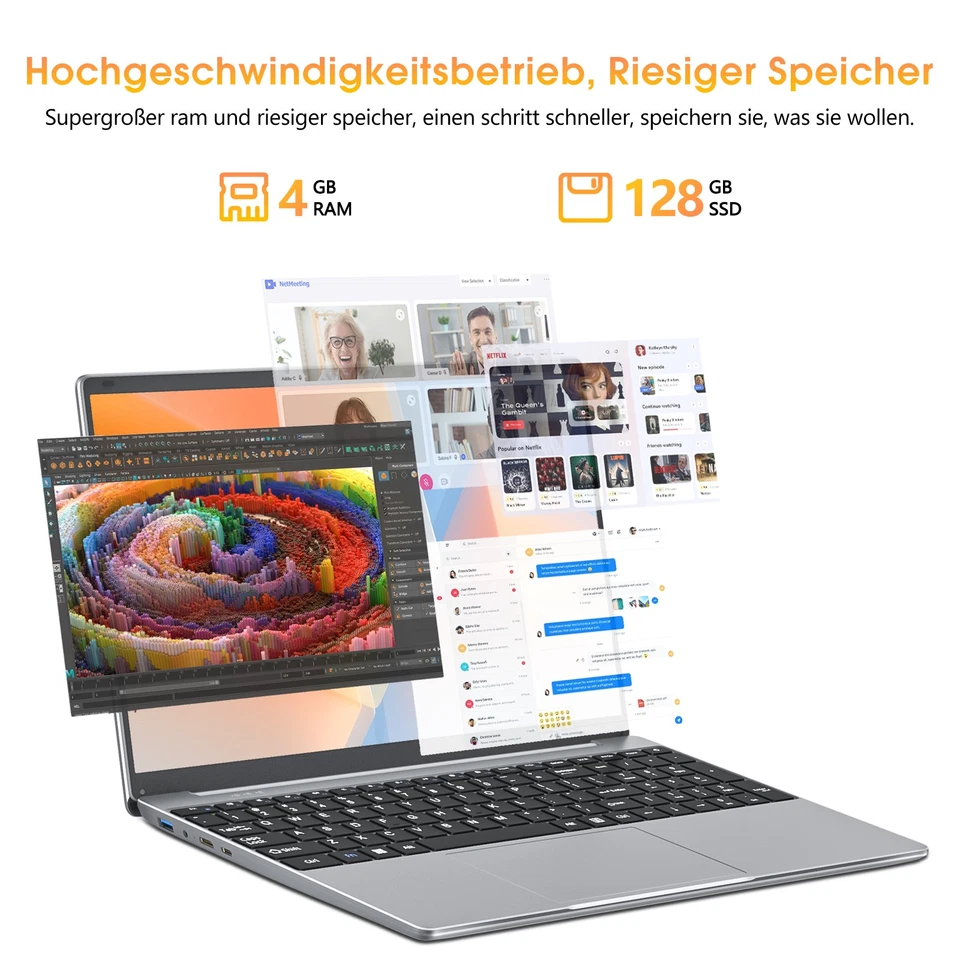 SGIN 15,6" Laptop 4GB RAM 128GB SSD Intel N4020 Quad-Core 5G WiFi Windows 11 - Bild 2 von 4
