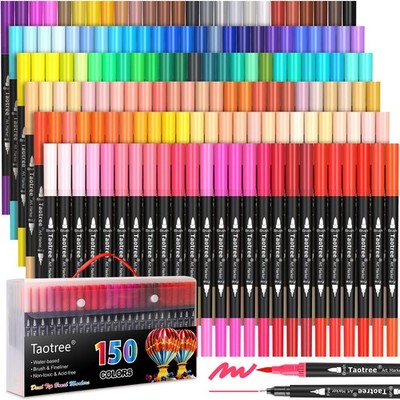 150 Colors Dual Tip Art Markers Pens Adult Coloring Book Fine Brush Craft Set