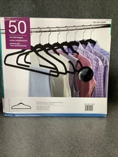 Space Saving Flocked Non-Slip Clothes Hangers - Black (Pack of 50 Units) M89D