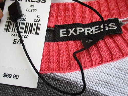 EXPRESS..GRIS Y BLANCO.. RAYAS..TEJIDO.. VESTIDO.. con CREMALLERA DE METAL EXPUESTO.. NUEVO..talla S - Imagen 4 de 6