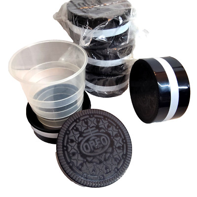 Oreo Cookie Stackable Camping Cups with Lids   Novelty Cookie Design Set of 5