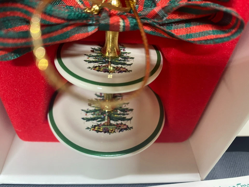 Adorno Spode "ÁRBOL DE NAVIDAD" ~ Platos para servir miniatura de 2 niveles ~ con caja Foto 2 de 4