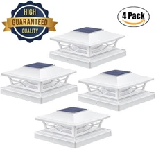 4 Pack Solar Post Deck Cap Light Outdoor Fence Dock 4x4/6x6 LED Lamp PVC Vinyl
