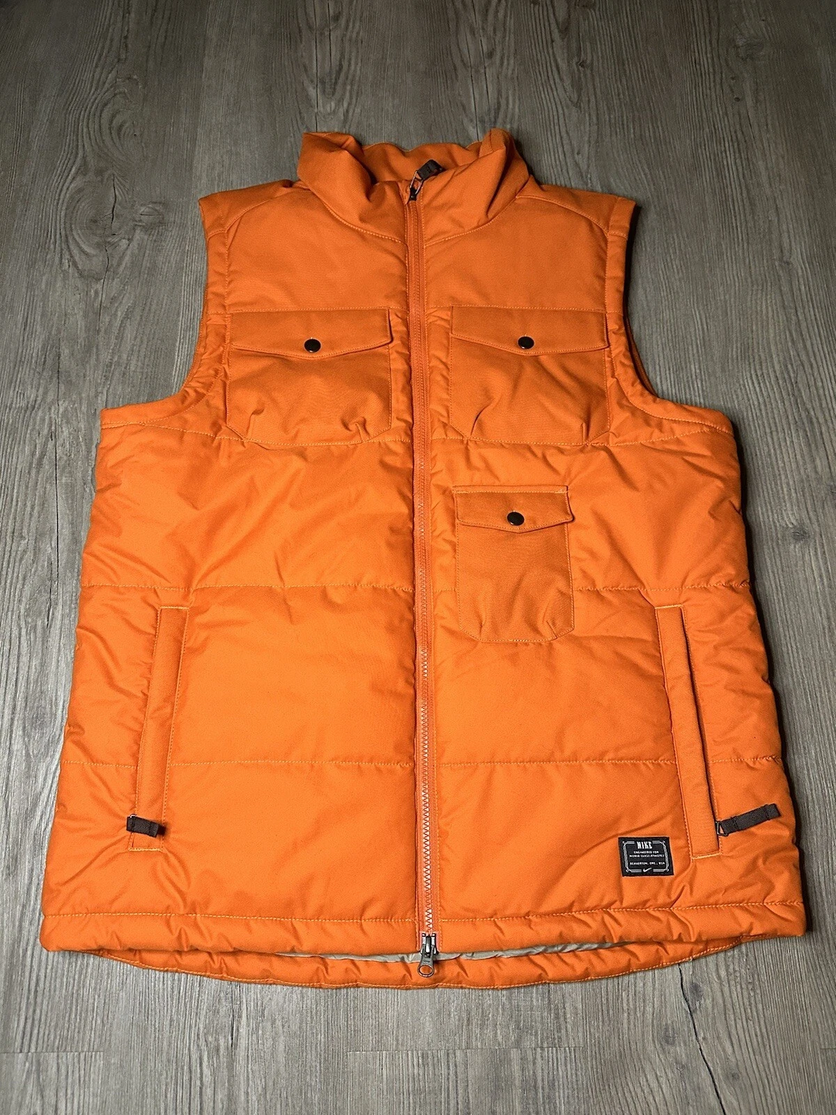 Nike Puffer Vest Mens Size S Orange Full Zip Skate Outdoor