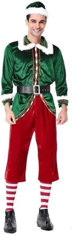 Adulto Navidad Elfo Disfraz Verde Papá Noel Navidad Fiesta Conjunto para Hombre Foto 2 de 4