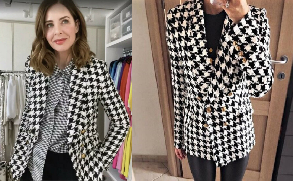 ボトムスその他 Balmain Double-Breasted Houndstooth Blazer With Frayed Houndstooth tweed blazer in black - Balmain | Mytheresa