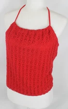 Vintage TWO ROADS Halter Tank Top Woman Size Large Red Lace Cropped Drawstring