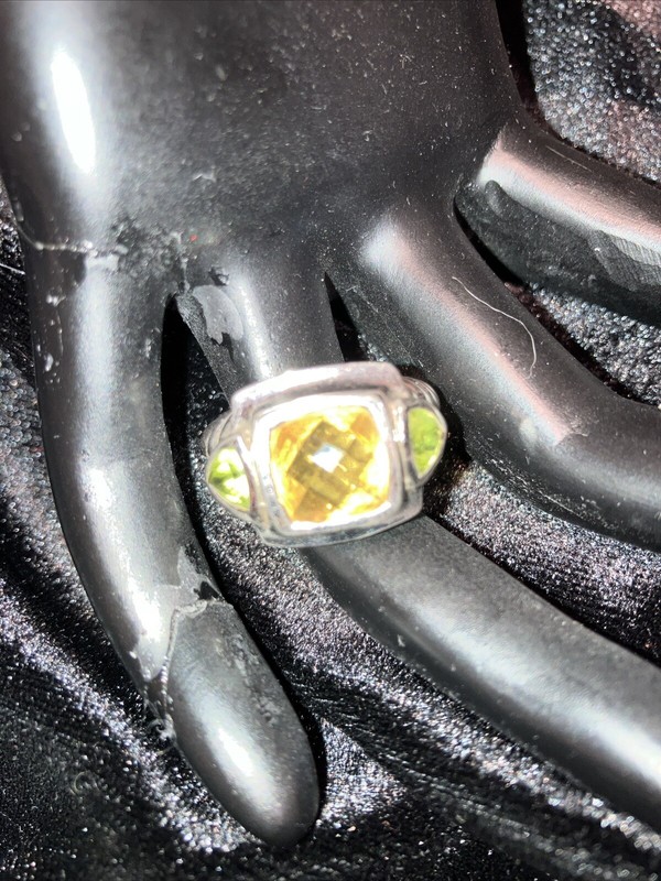 Judith Ripka Sterling Silver 925 Citrine Cushion & Peridot Cocktail Ring Size 6
