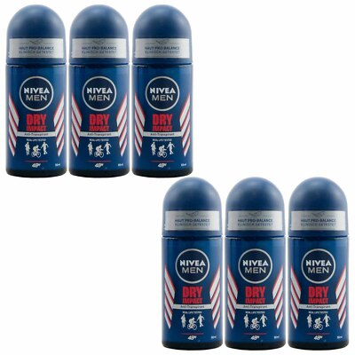 Nivea Deo Roll On DRY IMPACT 6 x 50ml Anti Transpirant for man 48H Deodorant