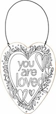 NEW Wood Ornament Color Heart "You Are Loved" Love Valentines Use Tree/Wreath