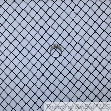 BonEful FABRIC FQ Cotton Quilt White Black B&W Fish Net Chicken Coop Cage Wire S