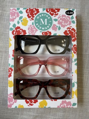 MARTHA STEWART 3 PACK PREMIUM READING GLASSES MULTI READERS +3.00 - NEW