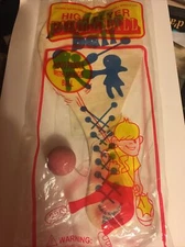 9" PADDLE BALL GAME Wooden Handle Hits Sponge Ball Attached by 8" Rubber Piece!!