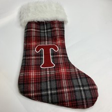 Initial Letter T Plaid Christmas Hanging Stocking Navidad Xmas Holidays