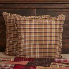 Wyatt Plaid Fabric Euro Sham-26" square-Ruffled Edging-Machine Wash-Ties on Back