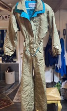 Vtg 80s 90s One Piece Ski Suit Apres Snowsuit Snow Bib Retro Gold FERA Womens 12
