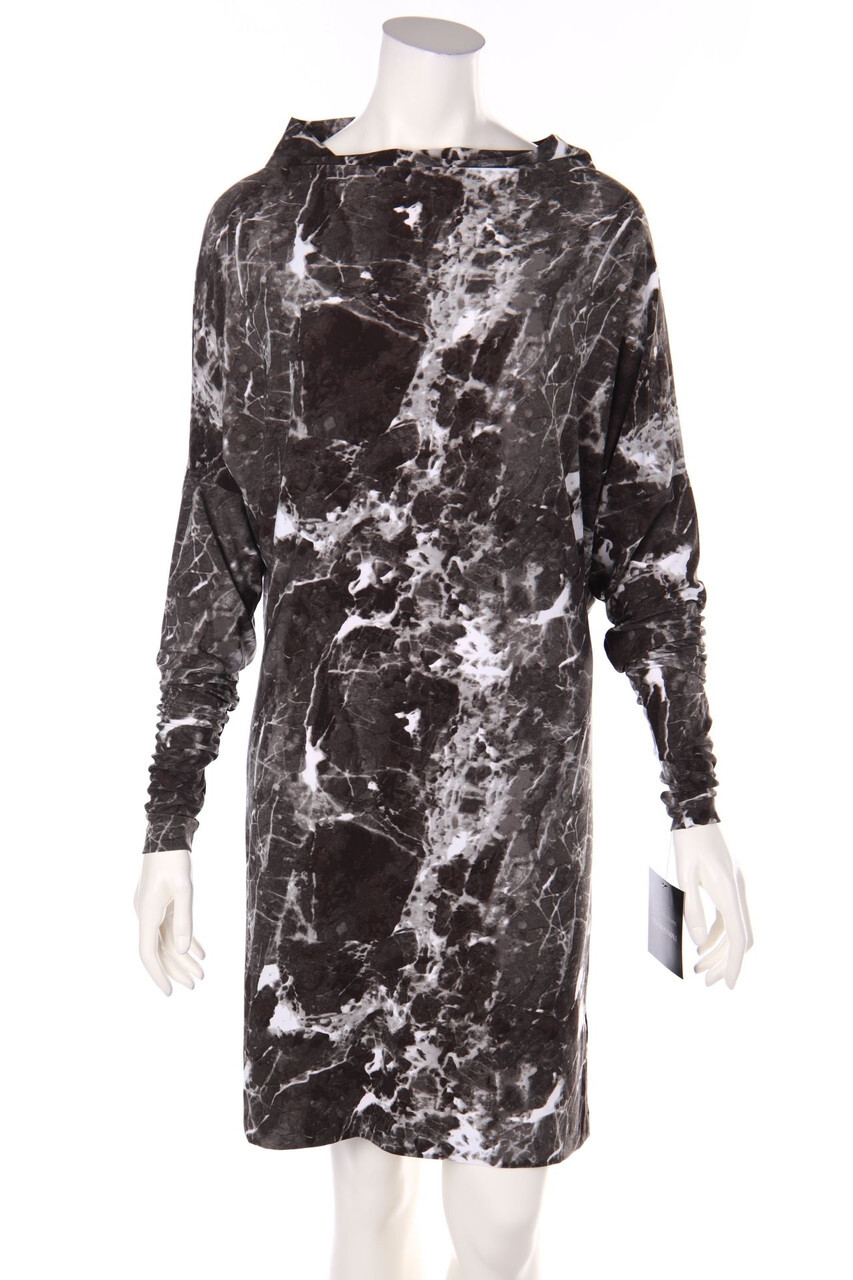 Kamalikulture De Norma Kamali Vestido Estampado Chimenea Cuello XS Carbón Blanca