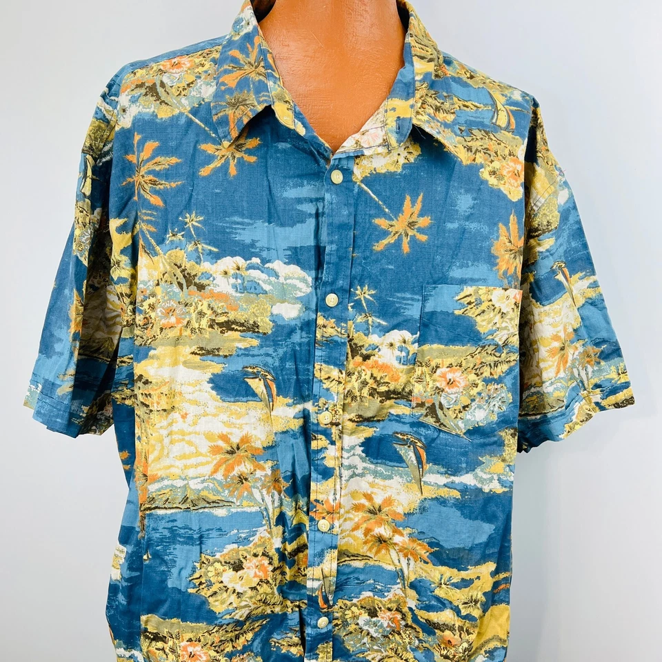 Foundry Hawaiian Aloha 5XL Shirt Sailboats Islands Hibiscus Palm Trees Beach - Image 3 of 4