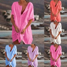Women Dress 1pcs Cotton Blend Dress For Lady Kaftan Loose Plus Size Shirt Dress