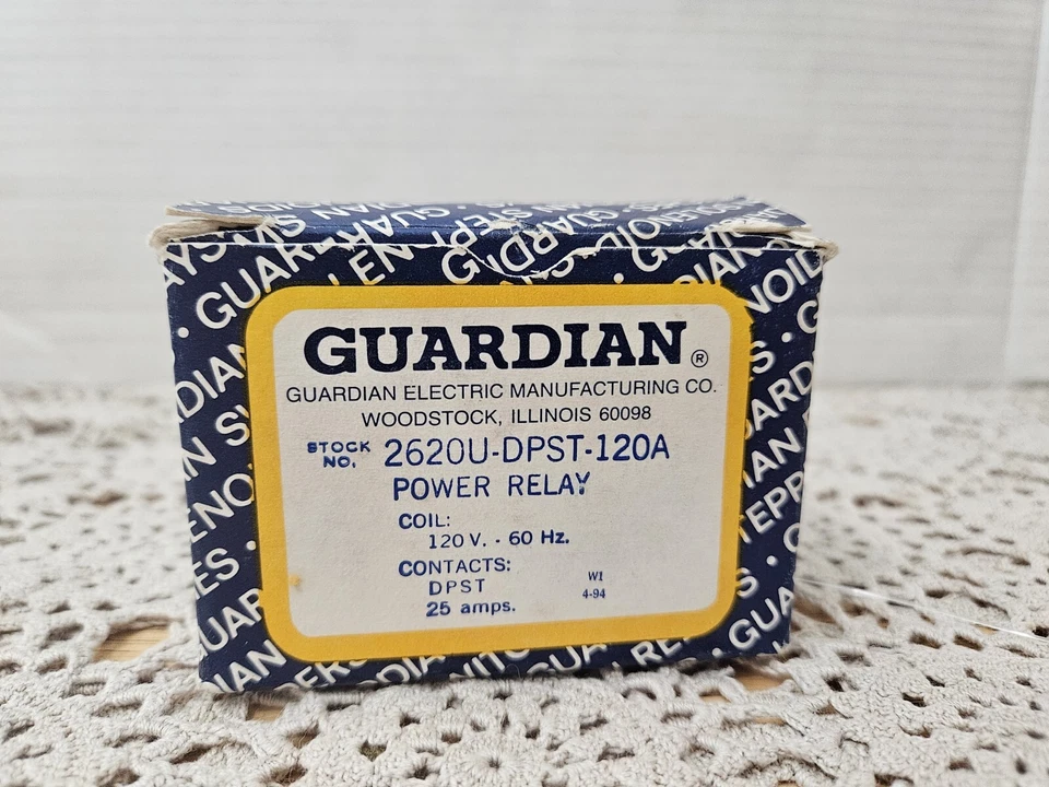 Lot 2 GUARDIAN 2620U-DPST-120A  POWER RELAY 120V 60HZ 25AMPS (BOTH NEW- 1 SEALED - Image 2 of 4