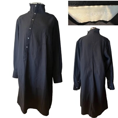 ESS LABORATORY Black 100% Cotton Asymmetrical, Long Sleeve, Shirt Dress, L