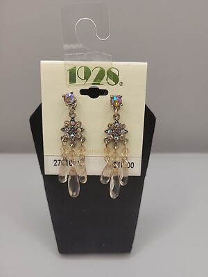 VINTAGE 1928  FLORENTINA DROP AB POST DANGLE BRIOLETTE CHANDELIER EARRINGS 27716