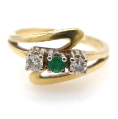 Größe 56 Ring 585 GOLD 14 Karat Gelbgold Diamant Smaragd Goldring oro G2566/25 - Bild 1 von 4