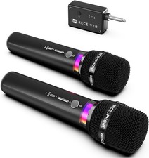 Wireless Microphone, Rechargeable Microphones with One-to-One Black