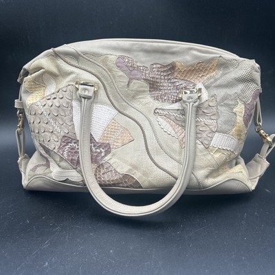 Vintage Carlo Fiori Italy Beige Leather Patchwork Snakeskin Handbag Purse