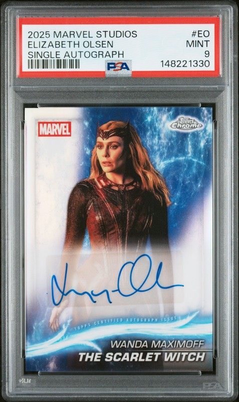TOPPS MARVEL STUDIOS CHROME SINGLE AUTOS ELIZABETH OLSEN/THE SCARLET WITCH PSA 9