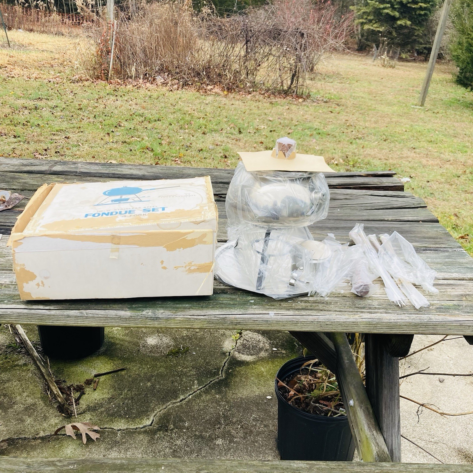 Vintage Gourmet International 18-8 Stainless Steel Fondue Set Complete Teak NIB