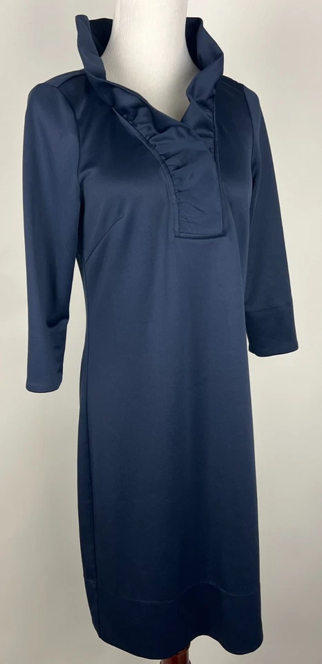 GRETCHEN SCOTT 3/4sl 'Jersey Ruffneck Dress in Navy' (Above Knee) - XS - Image 4 of 4