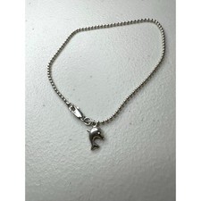 Sterling Silver Dolphin Charm Ball Chain Anklet 925 Beaded Ankle Bracelet 9-10'