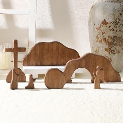 7PCS Empty Tomb Easter Scene and Cross Decoration, Wooden Easter Resurrection...