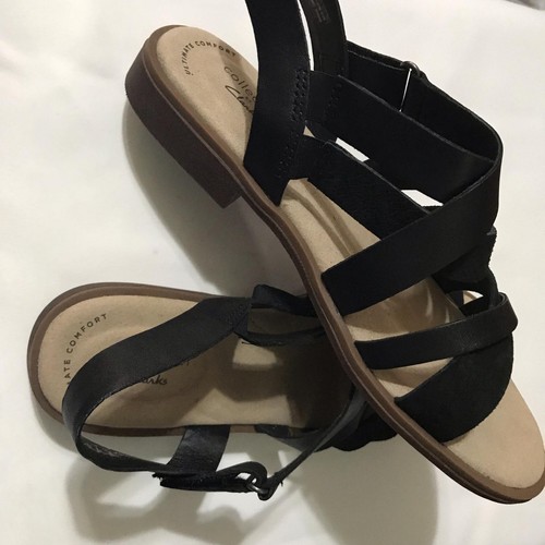 Clarks Collection Women's Black Leather Strap Sandals Size 6.5 - Picture 8 of 8