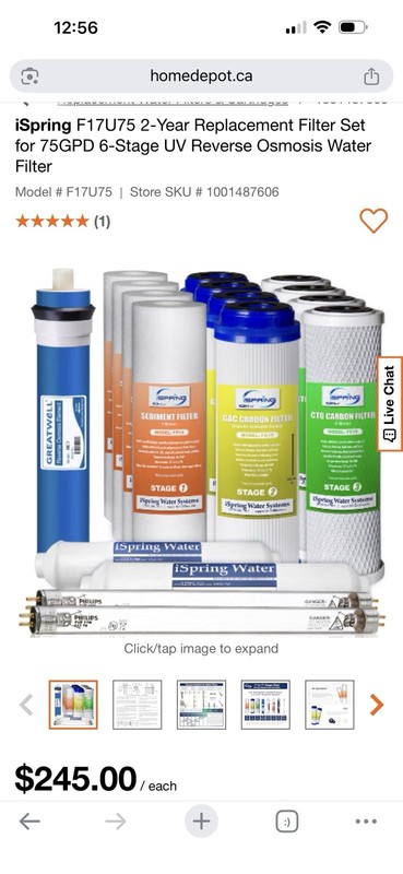 iSpring F17U75 Replacement Filter Set 7-Stage RO + UV 75 GPD, 2-Year Life