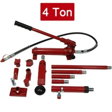 4 Ton Porta Power Hydraulic Jack Air Pump Lift Ram Auto Body Frame Repair Kit