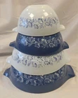 Vintage Pyrex Blue/White Colonial Mist Nesting Bowls (Set of 4) 441-444