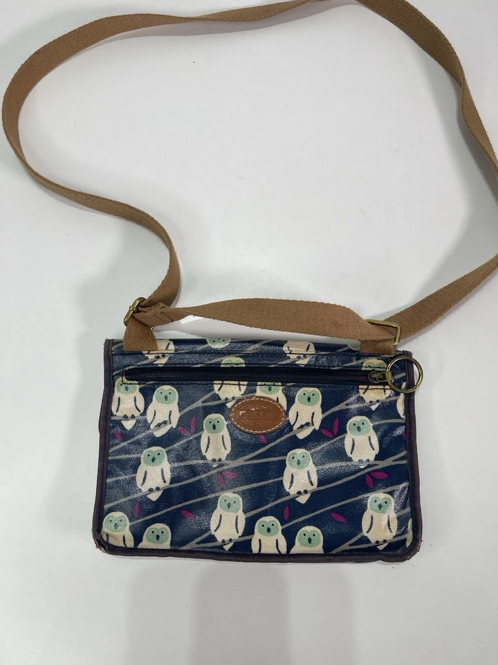 Lindo bolso bandolera pequeño con estampado de búho azul marino fósil bohemio Foto 4 de 4