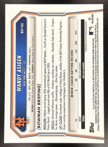 2026 Bowman Chrome Baseball Wandy Asigen 1st Gold Geometric 29/50 | eBay