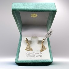 Nanette Lepore Ice Skate Earrings CZ Sterling Silver Gold Tone Dangle Gift Idea