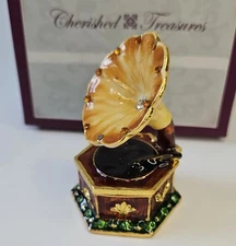 Vintage Victrola Trinket Box Jeweled Hinged Enamel - Cracker Barrel Collectible 