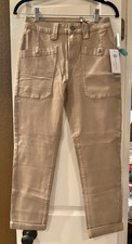 Cosmic Blue Love Cameron High Rise Relaxed Cuffed Crop Cargo Khaki Pants Sz 25/0
