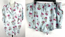 Way to Celebrate Valentine's Day Retro Cat Print Blue Pajama Set 3X  (22W-24W)