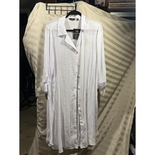 Mlle Gabrielle White Textured Button Down Shirt Dress Tunic Tie Sleeve 1X NWT