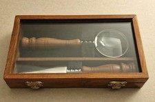 VINTAGE Letter Opener and Magnifying Glass set in Glass Front Case.