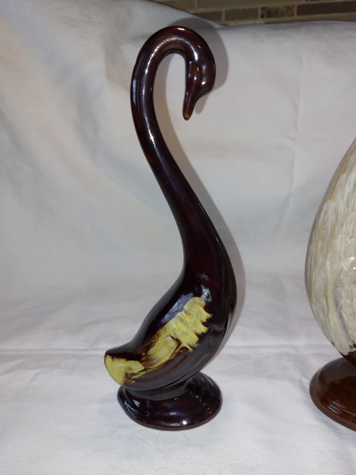 2 Rare Vtg Canadian Art Pottery Long Neck Swan Egret Figurines Unique Colors VGC - Image 2 of 4