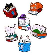 Enamel Pin Lot 6 Cats With Books