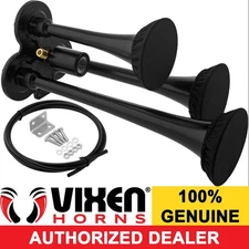 VIXEN HORNS TRAIN AIR HORN 3 TRUMPETS W/COVERS BLACK FOR TRUCK/CAR LOUD SOUND